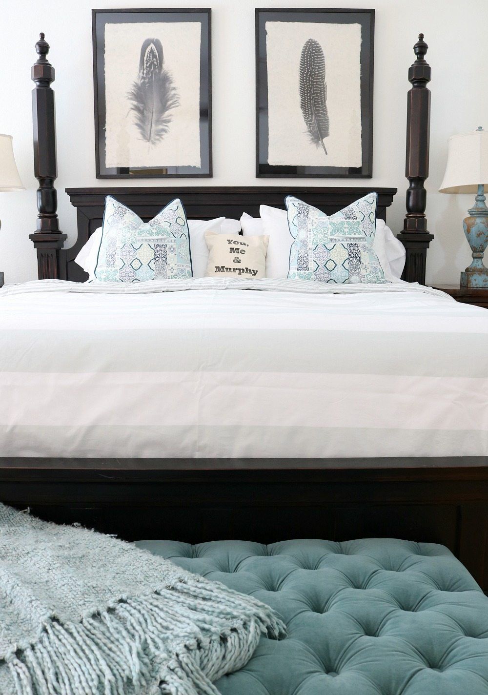 Feather prints are perfect for the farmhouse bedroom
