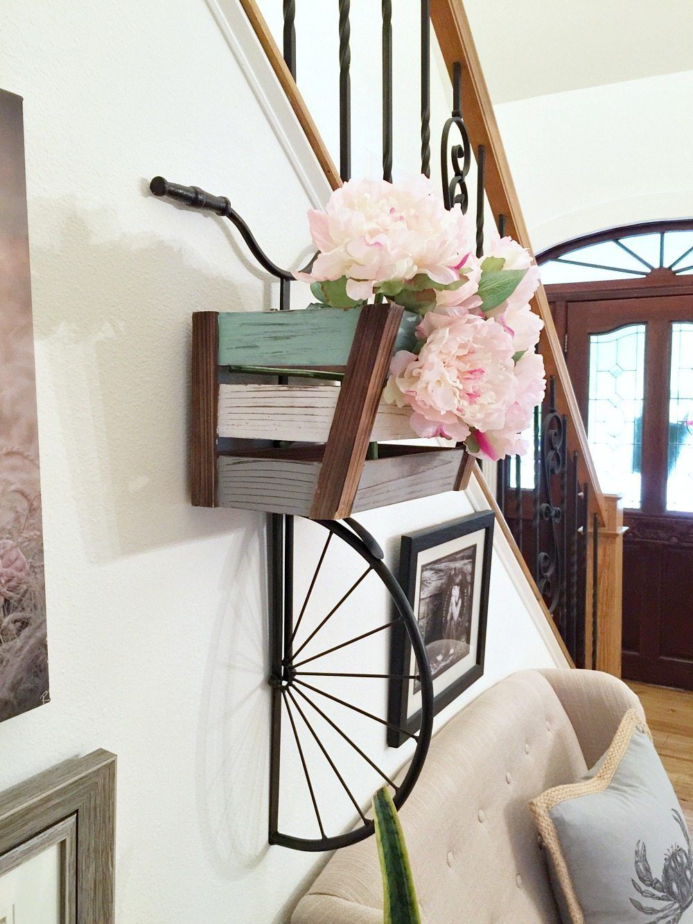 Cutest half bike for the wall with peonies