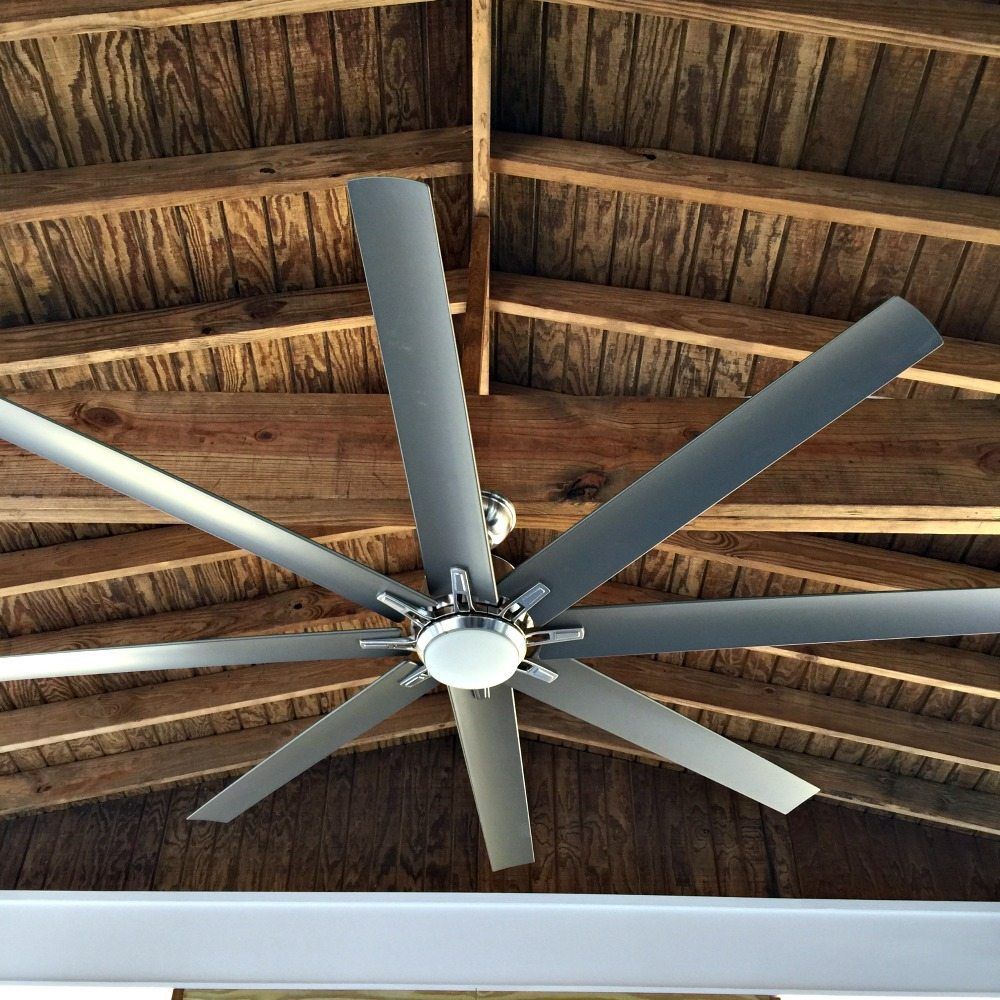 Kensgrove 72 in. LED IndoorOutdoor Brushed Nickel Ceiling Fan on the porch at Refresh Restyle