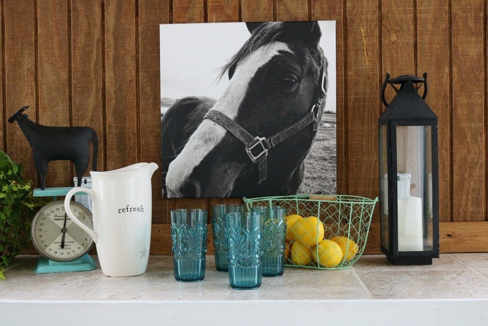 Serving area on the farmhouse porch at Refresh Restyle