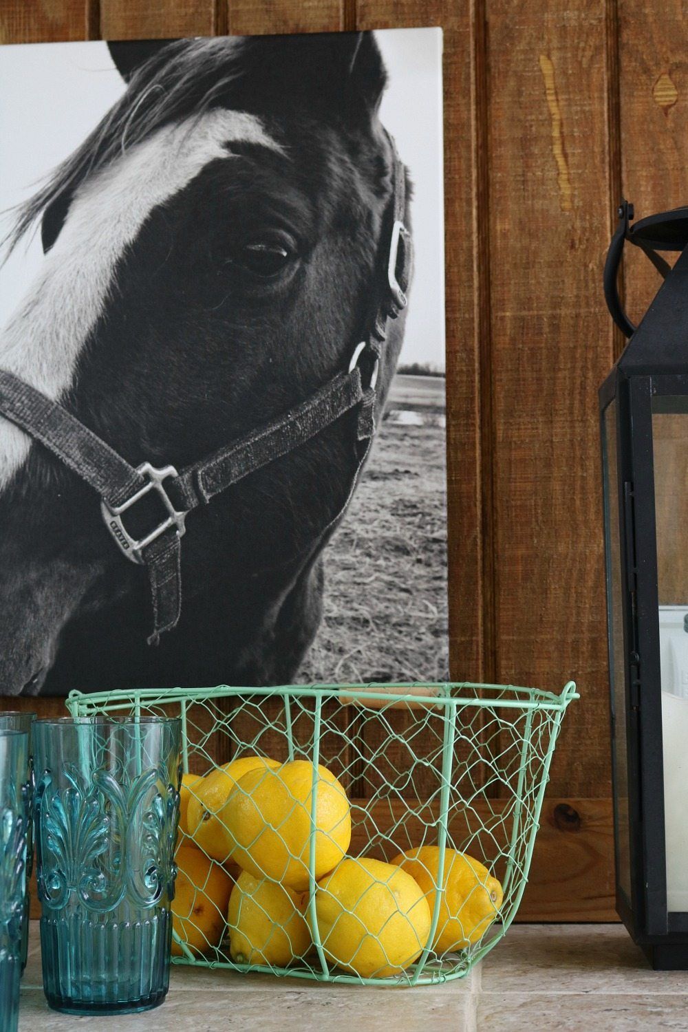 Horse on canvas is perfect for the farmhouse look on the porch at Refresh Restyle